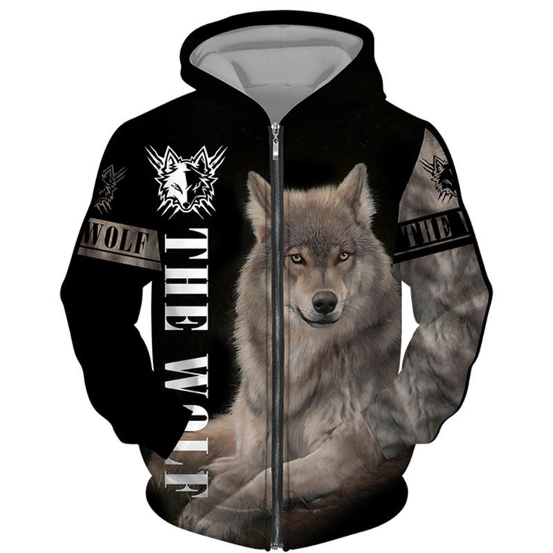 Весна Осень 3D Wolf Series Printed Zipper Hoodie Men Women Couples Hoodie Hoodie Jacket Casual Fashion Jacket S