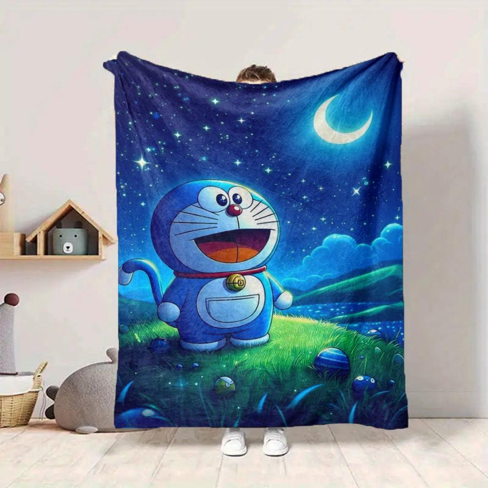 1PC Doraemon, Night Scene Blanket Lightweight Flannel Throw Blanket for Sofa, Bed, Travel, Camping, Livingroom, Office, Couch