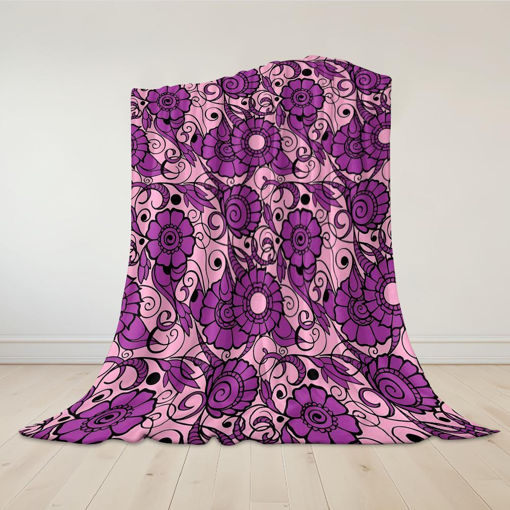 Lavender Floral Flannel Blanket Warm Soft Halloween Christmas Couch Warm Cozy Decorative Decor Gift for All Season