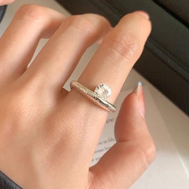 Real  Sterling Silver 18K Gold Zircon Round Opening Rings for Women Vintage Geometric Fine  Minimalist Accessories