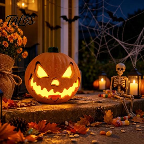 Reusable Halloween Decor Evil Pumpkin Lantern, Large LED Light Up Jack O Lantern Indoor for Party Scene, Spooky Outdoor Decoration, Trick or
