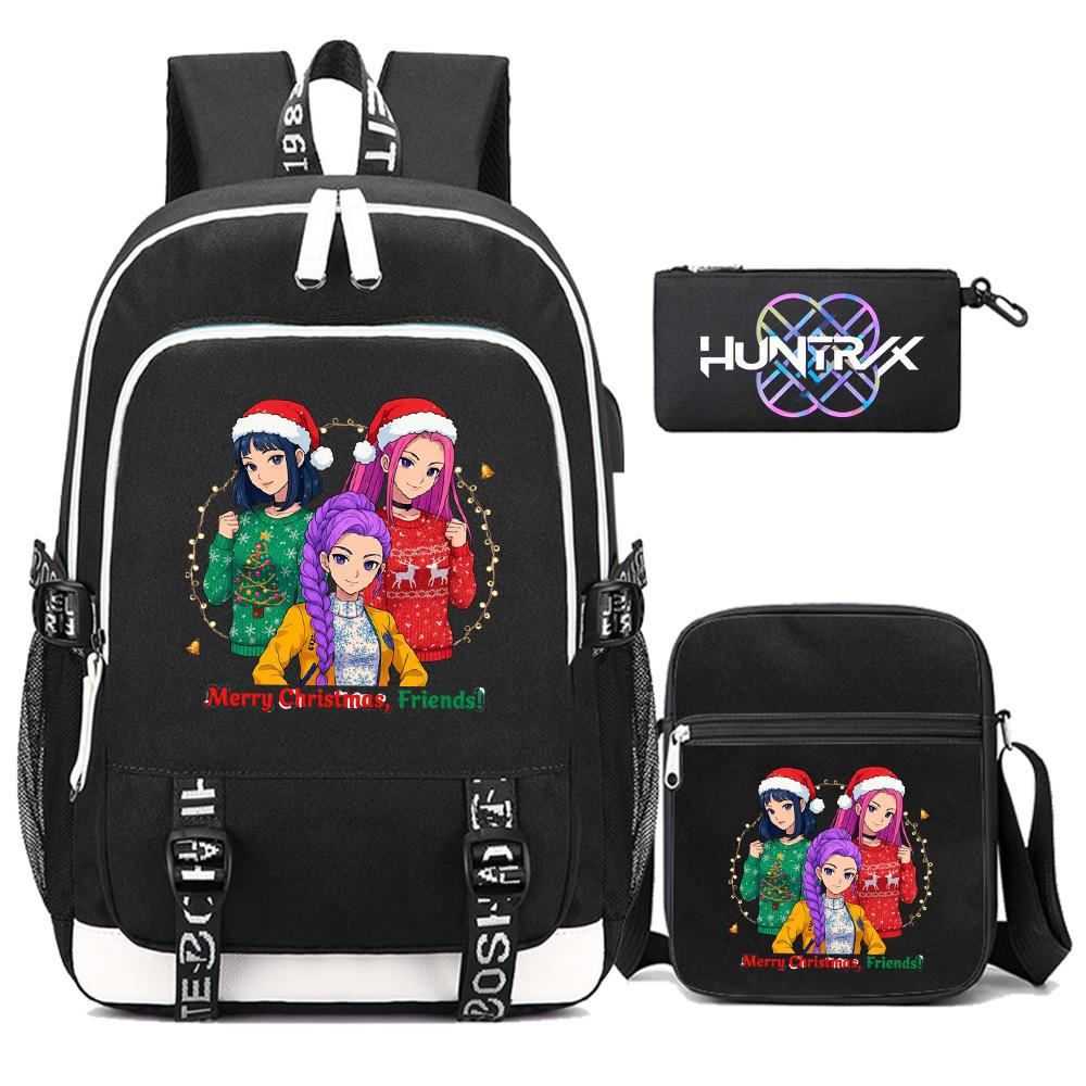 3Pcs/set Anime Kpop Demon Hunters Printed Backpack with Shoulder Bag Pencil Case for Teenager Girl Boy Bookbag Large Capacity Waterproof Travel Bag