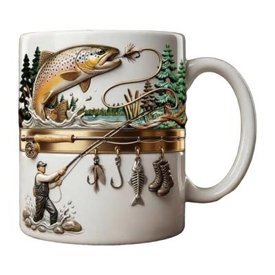 Uzależniony od Wędkarstwa Ceramiczny Kubek Płaski Druk 2D Kubek na Herbatę Kawę Zabawne Prezenty dla Mężczyzn Taty Męża Miłośników Wędkarstwa Żeglarstwa