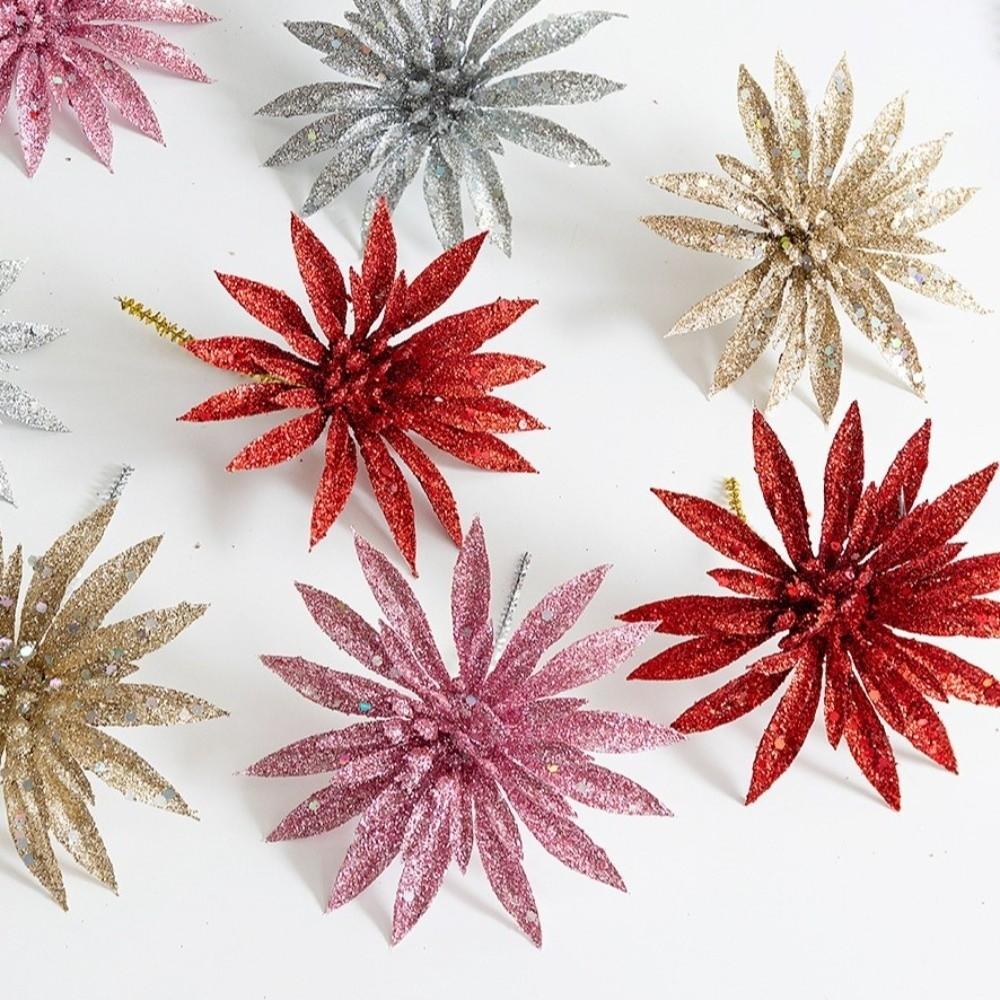 Glitter Artificial Christmas Flower DIY Xmas Decorative Flowers  HolidaySupplies