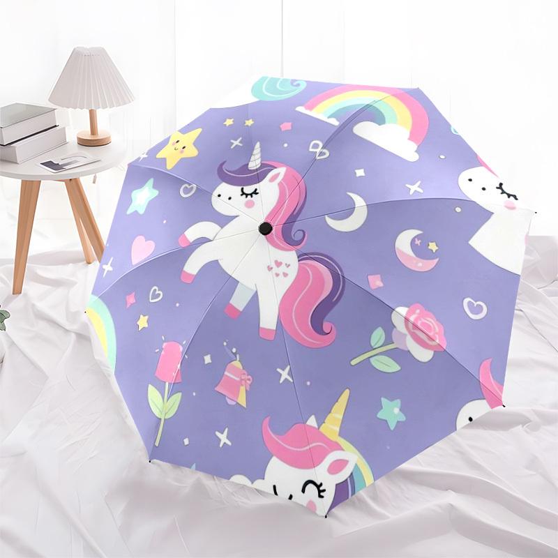 1pc Unicorn Fantasy Rainbow Stars Moon Umbrella with Plastic Handle,Suitable for All Seasons Home Travel Outdoor UmbrellaDD1395