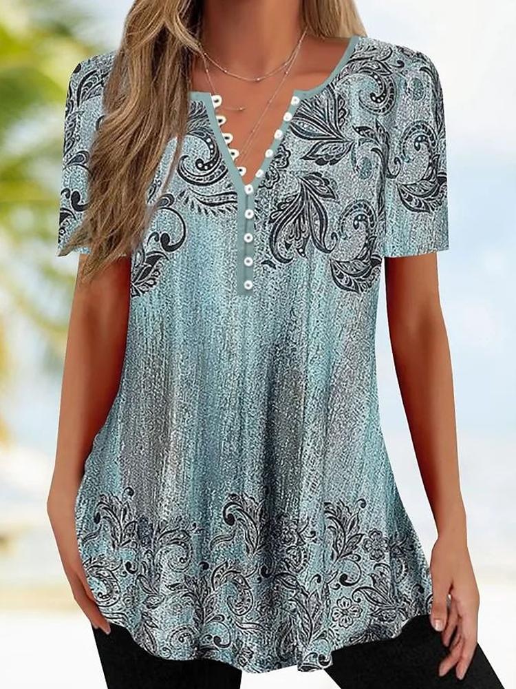 

Модные женские футболки с принтом, винтажные летние футболки, свободные повседневные футболки с коротким рукавом и пуговицами, S-5XL XXL