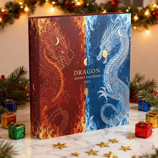 Dračí tématický adventní kalendář 2025 24 dní Akrylová ozdoba s překvapením Miniatury Vánoční odpočítávací dekorace na stromek a sváteční výzdobu