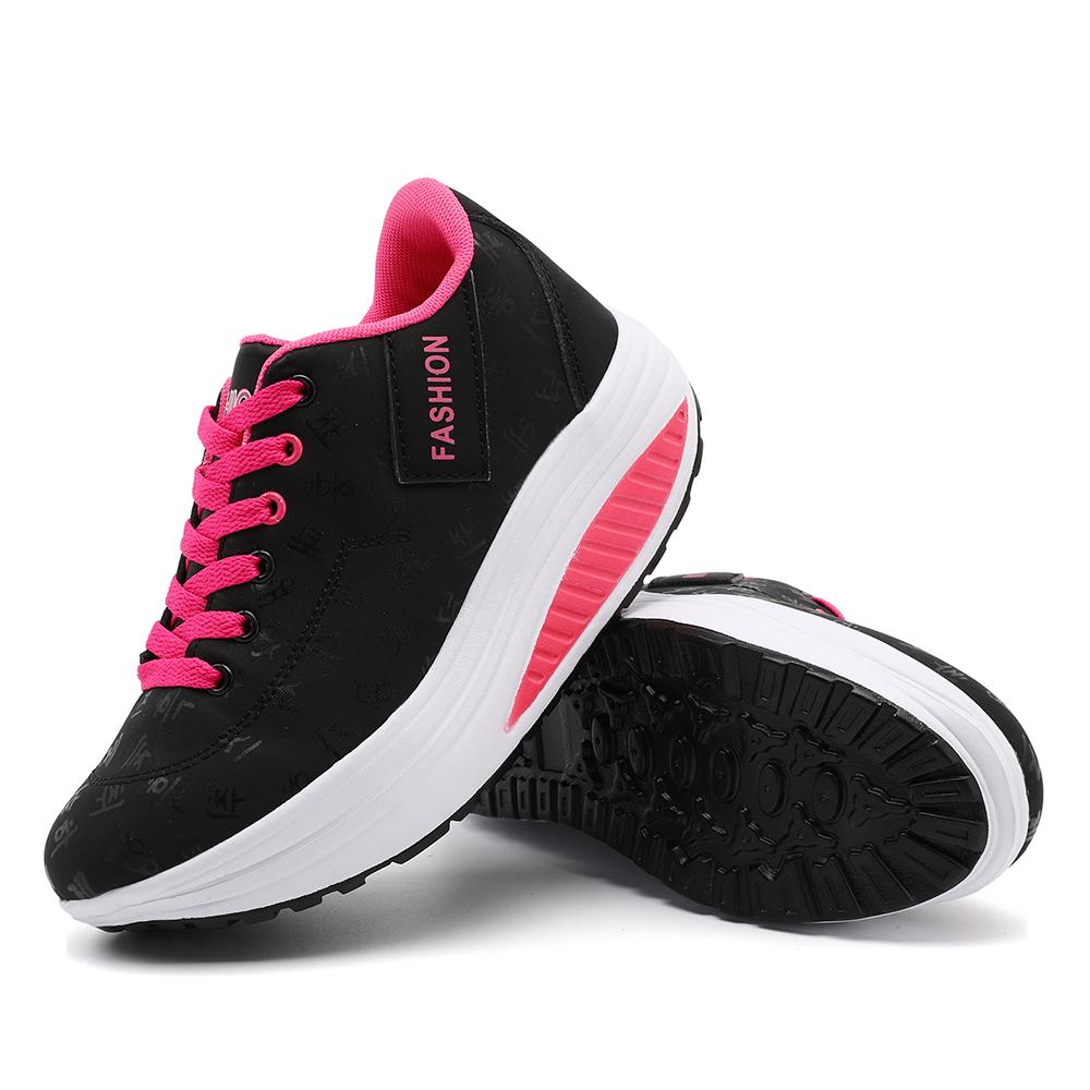 Ladies Casual Sports Shoes Breathable Comfortable Wedge Heel Thick Sole Sneakers Lace-up Shoes