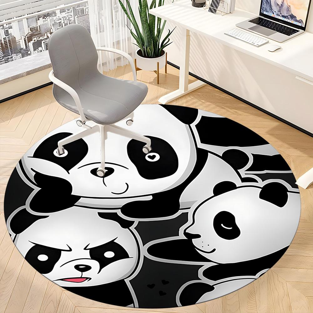 1pc Panda Family Office Round Area Rug, Indoor Mat Suitable For Office, Under Office Chairs Bedroom Living Room Home Decor, Room Deco