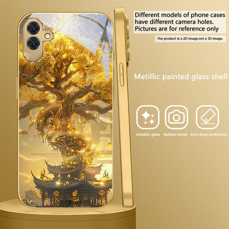 Mythical Golden Dragon For Samsung A 01 52S A04 A05S A10 A12 13 22 23 24 36 42 M02 Note 10 20Ultra 8 9 Golden glass phone case