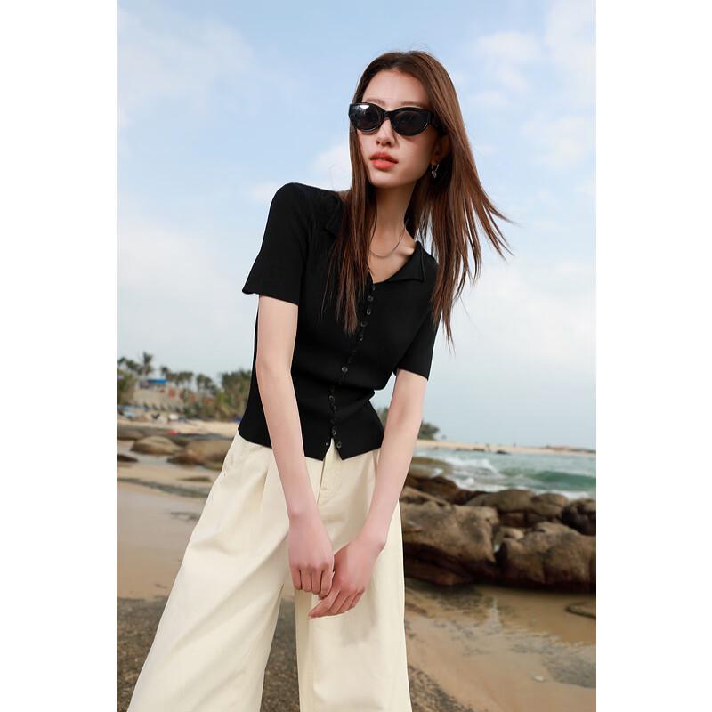 Sancai Übergröße Geripptes Strickoberteil mit V-Ausschnitt