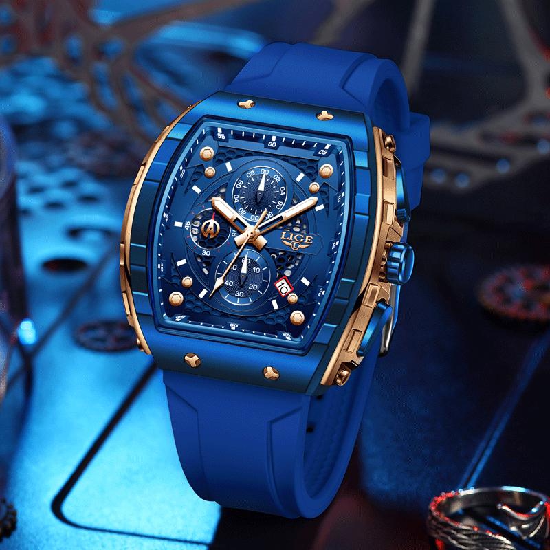 LIGE Top Brand Men's Watches Luxury Square Quartz Wristwatch Waterproof Luminous Chronograph Watch for Men Date Clock
