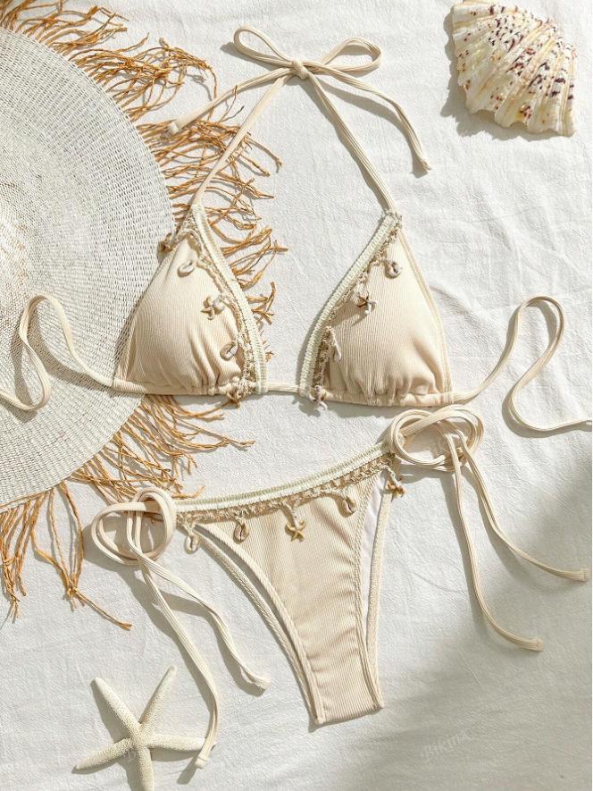 

2025 Женский Высококлассный Сексуальный Купальник Бикини на Завязках - Новый Стиль Двухкомпонентный L телесный