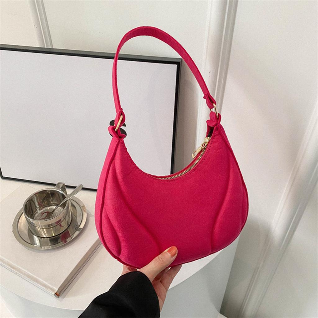 Yousheng Damen Schultertasche Knödelform Filztasche Reißverschluss Einfarbig Große Kapazität Pendler Geldbörse für Schule Party Reise Straße Urlaub