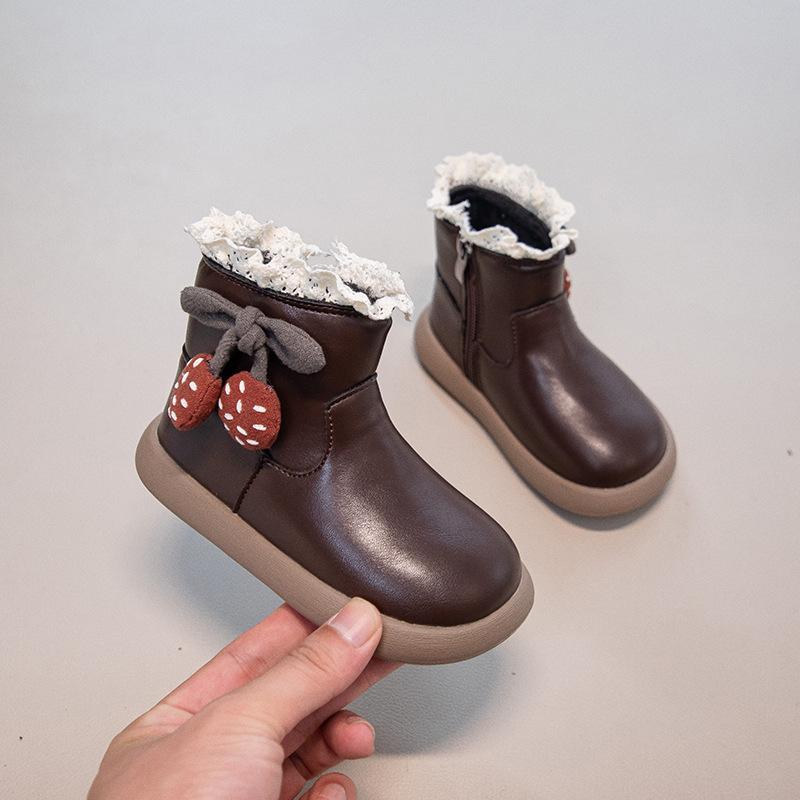 

2025 autumn new baby toddler shoes Korean version of girls fashion short boots girls lace princess boots 23-27 hand 5 pairs коричневый
