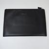 [Gebraucht] Clutch Schwarzes Leder Logo Kreuzschraffur Handtasche Silberne Beschläge - Sehr Gut #1MR3RUN