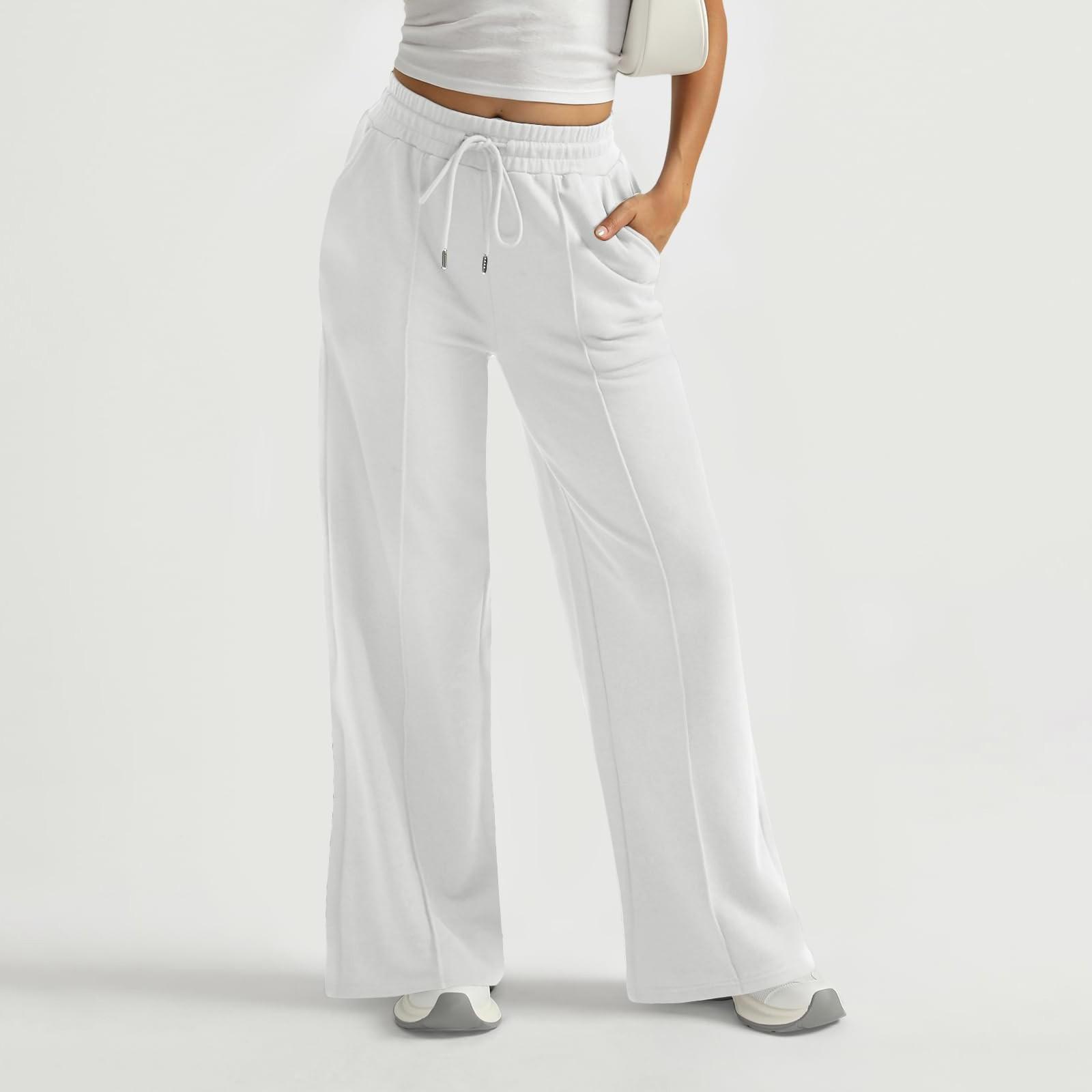 

Женские широкие спортивные штаны с высокой талией, мешковатые расклешенные брюки, спортивные штаны со шнурком, осенне-зимние спортивные штаны для тренировок XL белый