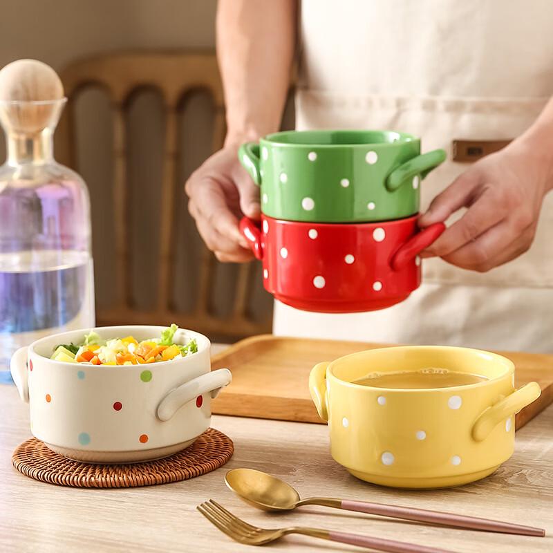 Yi Pan Polka Dot Ceramic Elevated Pet Bowl