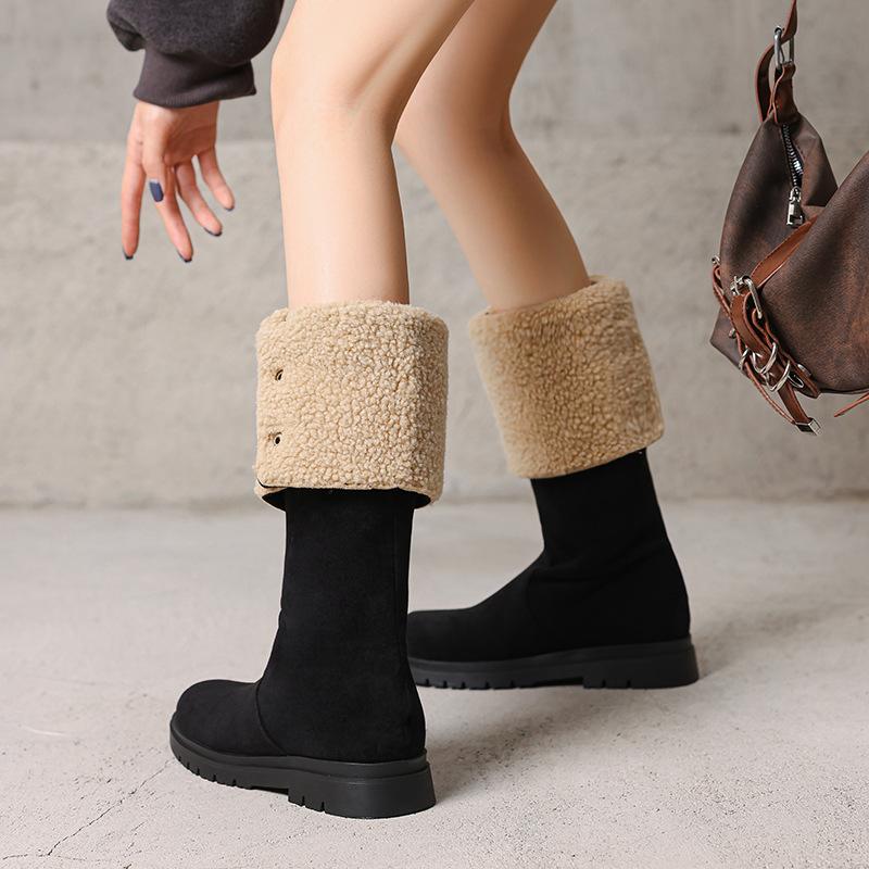 Belt buckle large size women's boots with increased inner height but knee boots matte European and American winter boots round head