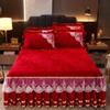 Winter Coral Fleece Zipper Removable Luxury Bedspread King Queen Thicken Velvet Quilted Bed Skirt Not Including Pillowcase
