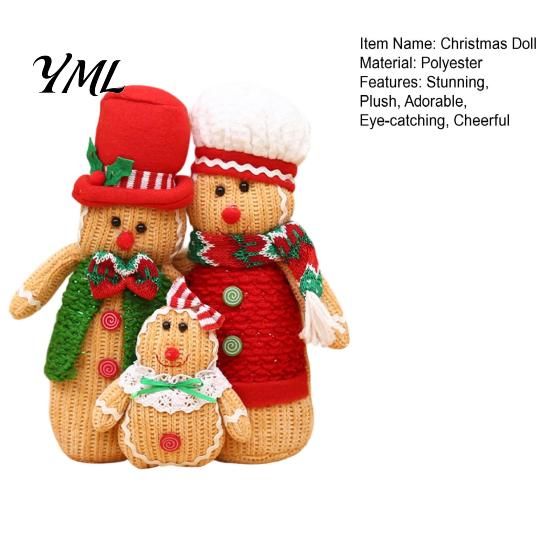 Handcrafted Fabric Christmas Dolls Plush Gingerbread Man Figures with Hat Scarf, Cute Stuffed Family Handmade Polyester Ornaments of 3 Ornament