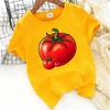 Cartoon Tomato Print T-Shirt, Unisex Short Sleeve Summer Cute Vegetable Fruit Pattern Round Neck Top