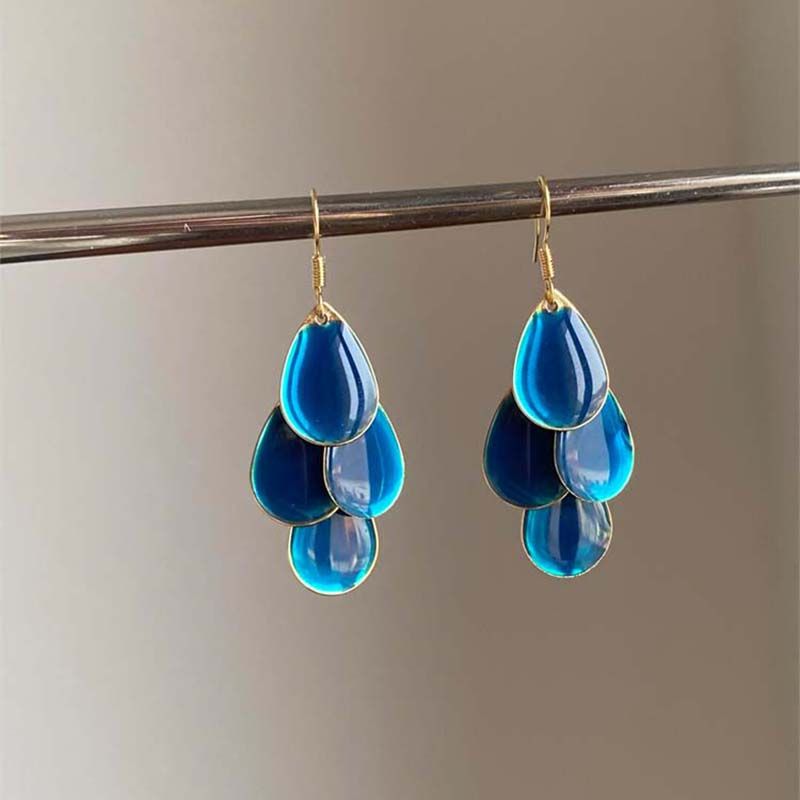 

S925 Sterling Silver Blue Drip Glazed Water Drop Tassel Earrings for Women Light Luxury Minority Design Ear Studs Fancy Eardrop Earring