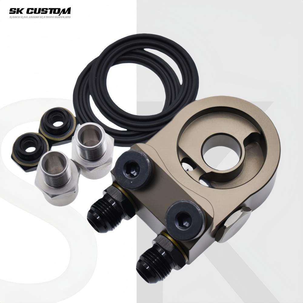 

SK CUSTOM Engine Radiator Adapter Oil Cooler Filter Thermostat Sandwich Plate Elevation Angle 45° AN8 AN10 Aluminum Alloy CNC AN8-83 degrees
