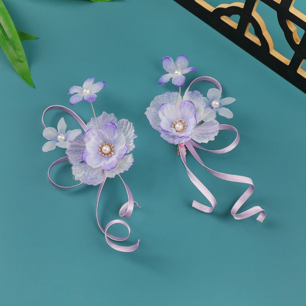 Ribbon Hanfu Hair Accessories Tassel Chinese Style Hair Clip Elegant Flower Hairpin  Women