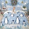 Homewish Cute Penguin Duvet Cover Set For Girls Boys Winter Snowflakes Comforter Cover Set Happy New Year Festival Bed Set