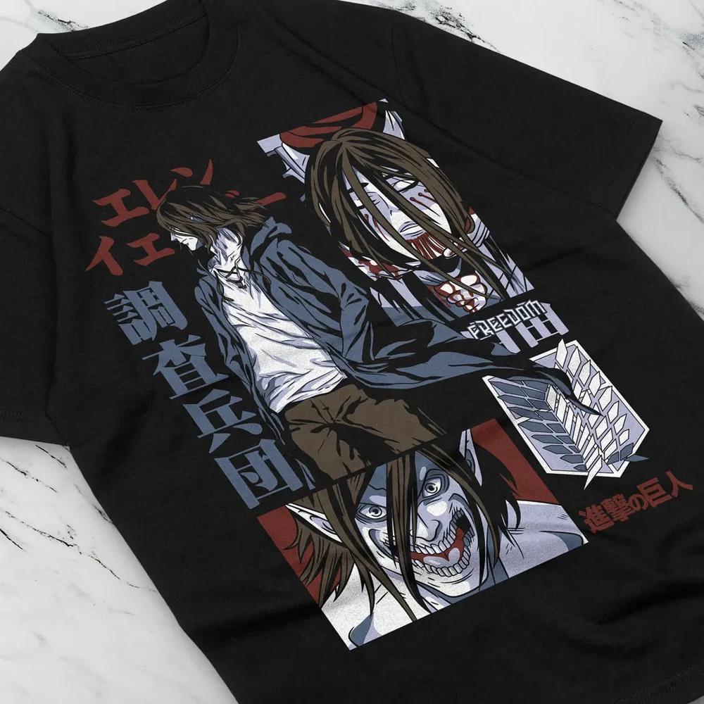 Anime Attack On Titan Eren Yeager Freedom Black Tshirt S