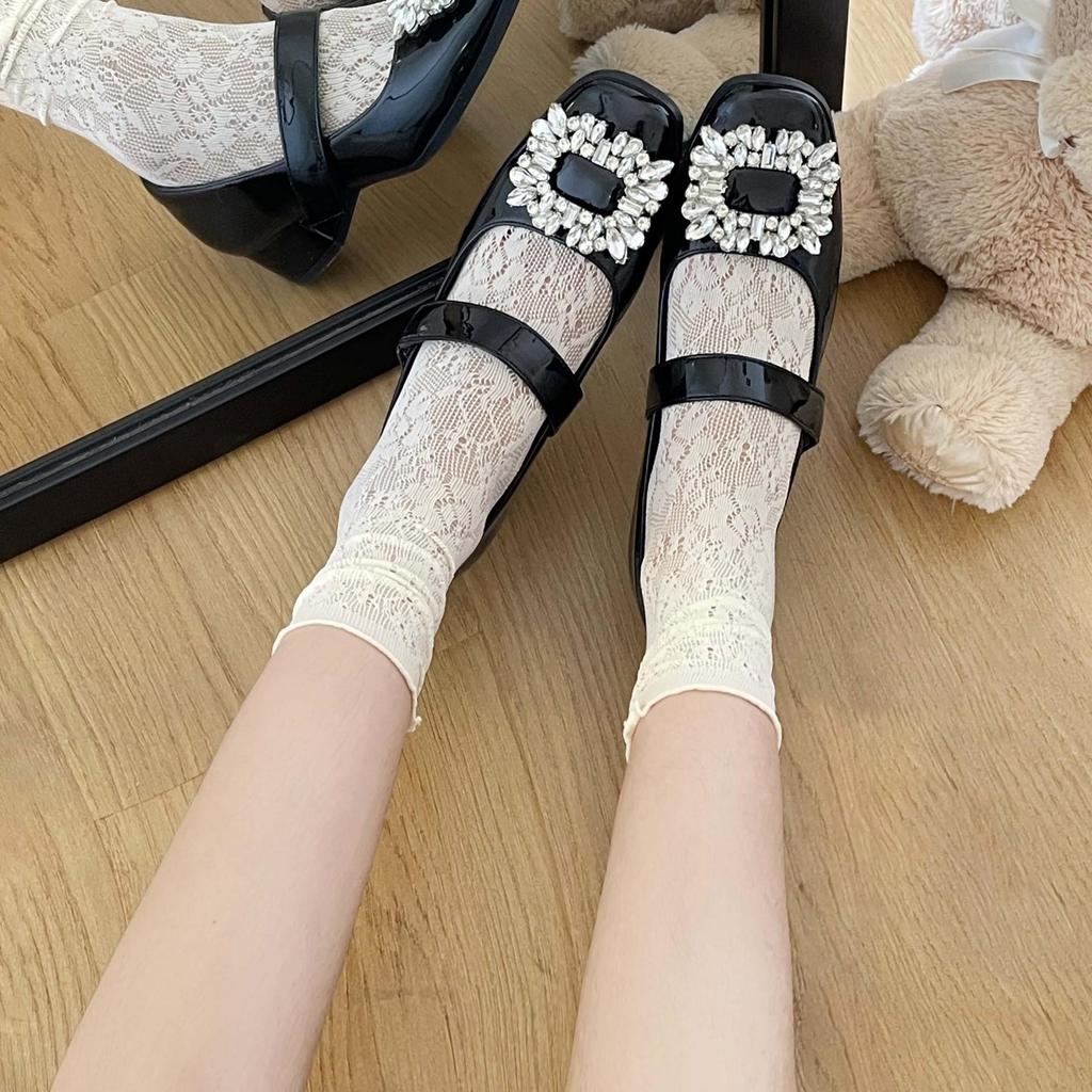 Elegant White Cable Knit Mid-Calf Socks: Women's Ballet Style Lace Mesh Leg Warmers