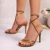 High Heels Cross Strap Sandals Women's 2025 Summer Large Size Foreign Trade Women's Shoes Sexy Sandals Round Head Stiletto