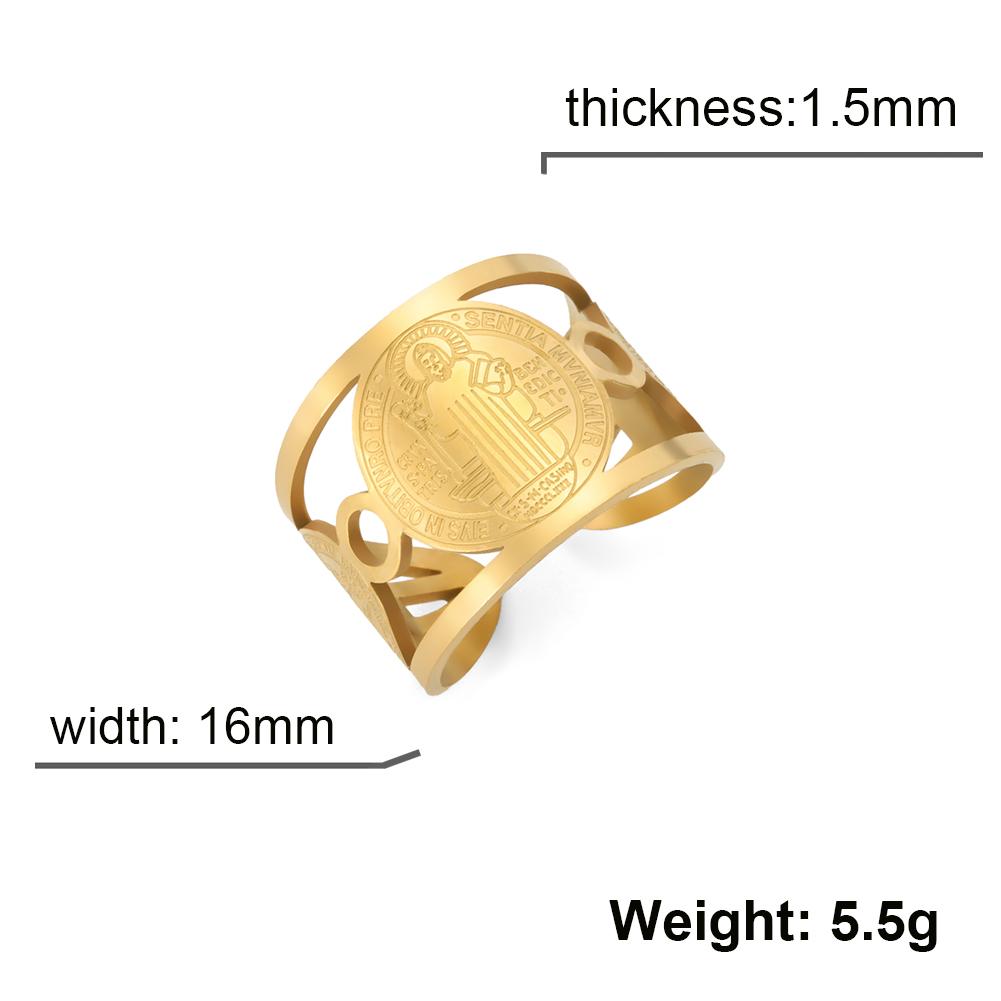 Stainless Steel Religious Adjustable Ring for Men Catholic Christian Faith Amulet Saint Benedict of Nursia Finger Rings Jewelry