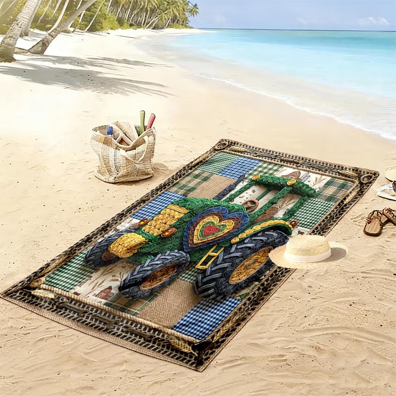 Motor Tractor Patchwork Print Beach Towel, Large Soft Quick Dry Towel for Beach Camping Swimming
