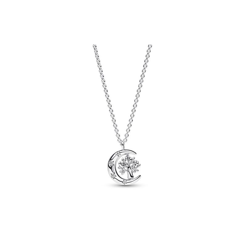 Pandora Rotating Tree of Life Moon Shape 925 Silver Synthetic Cubic Zirconia Necklace Women s Silver 392992C01 серебряный