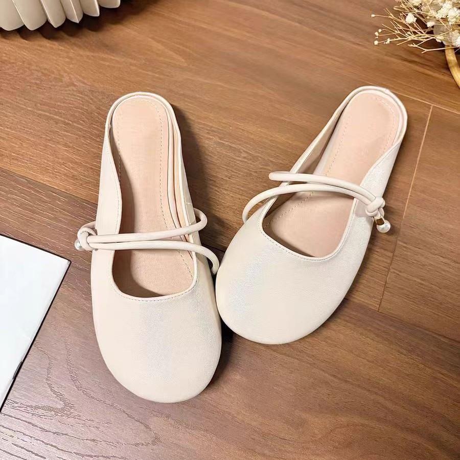 Flat bottom soft bottom bag head half slippers women's outer wear 2025 new spring and summer sandals Mary Jane gentle half support single shoes