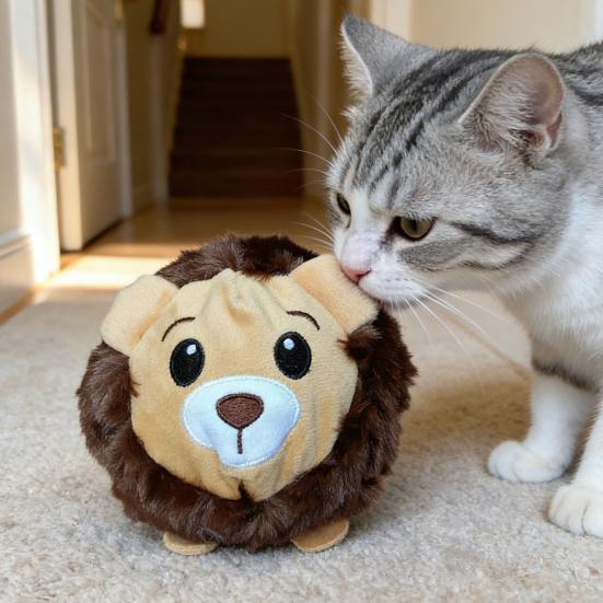 Pet Toy Lion Shape Bite-Resistant Plush Dog Chew Toy with Built-in Sound Device Soft Interactive Stress Relief Anxiety Reduction Toy
