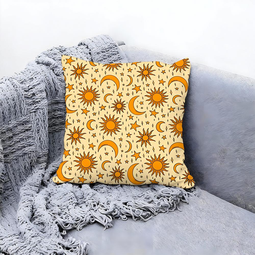 Gorgeous Sun Moon and Stars Cushion Cover Premium Comfort Reversible Pillow Cove Two In One Design for Any Room  Car Interior