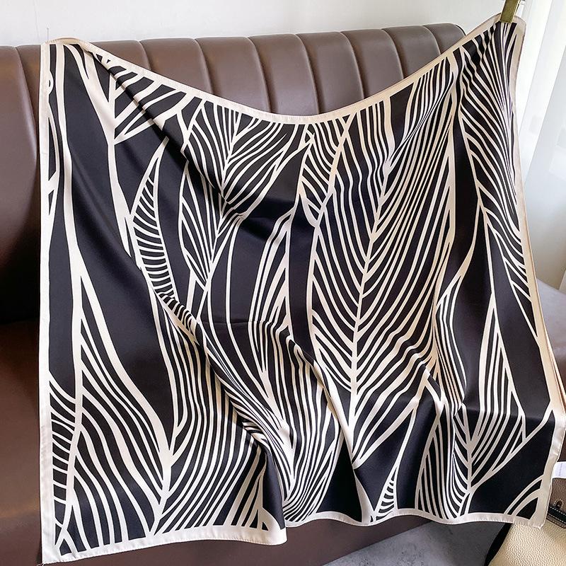 Spring and Autumn new Korean version striped fashion foreign style square scarf women's silk scarf dual-purpose imitation silk shawl scarf headband