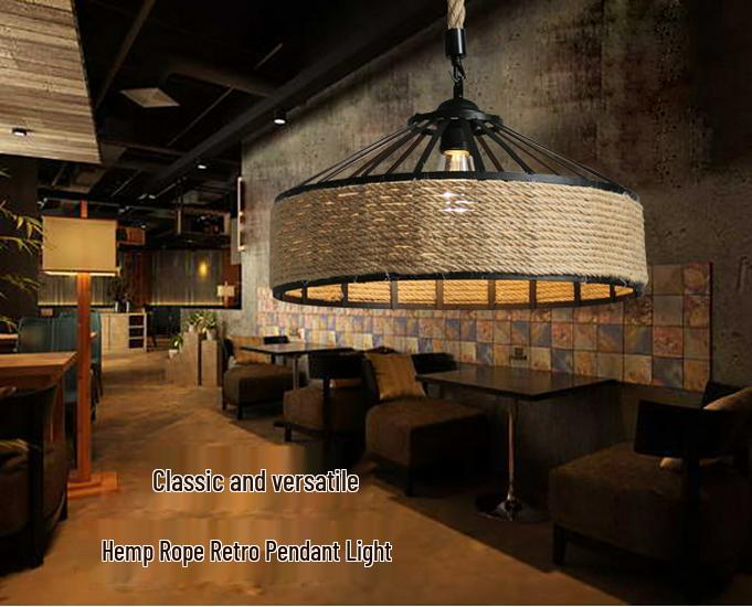 Retro Industrial American Pendant Light with Hemp Rope for Restaurants, Cafes & Bars