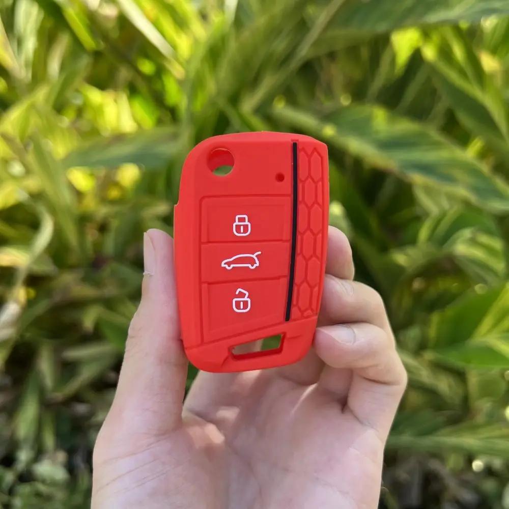 3 Button Silicone Car Key Case Cover for Volkswagen VW Polo Golf 7 MK7 for Skoda Octavia Combi SEAT Leon Ibiza CUPTRA Keychain