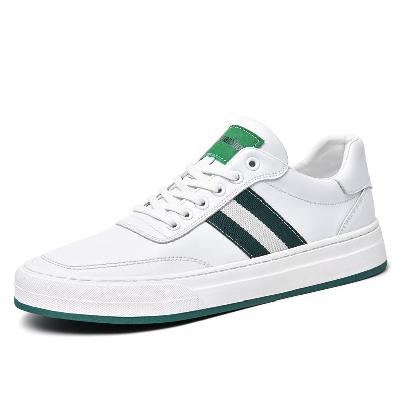 Men's Shoes Spring and Summer New Board Shoes Lace-up Flat White Shoes Cowhide Surface Retro Classic Sports and Leisure Shoes Men