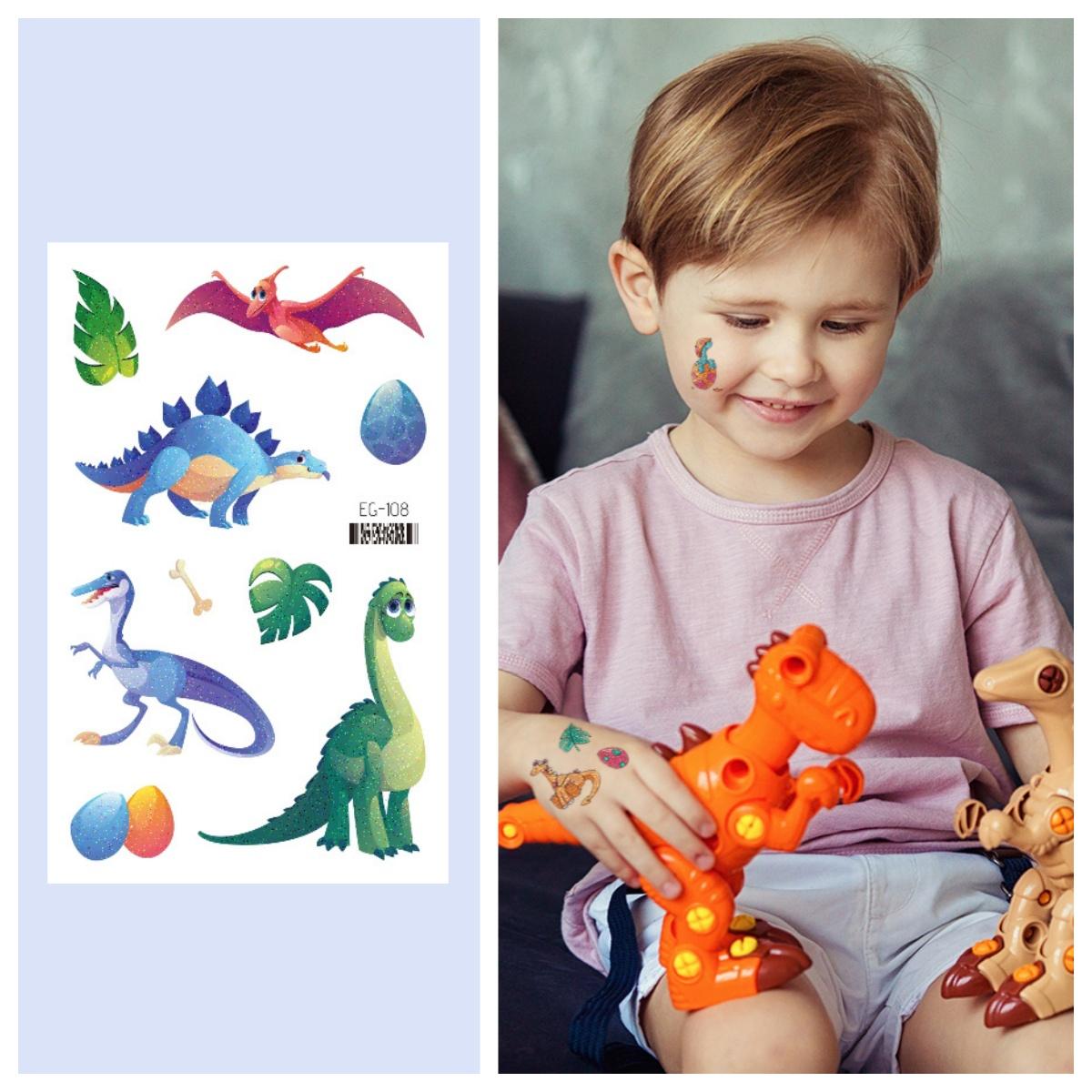 

1 лист детские блестящие наклейки игрушки динозавр поддельные татуировки наклейки детские наклейки на руку