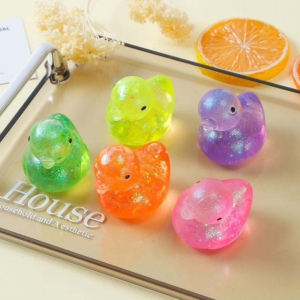 2 Stück Glänzende Glitzer Klare Ente Squishy Fidget Spielzeug, Weiche Dehnbare Quetsch-Ente Sensorisches Spielzeug
