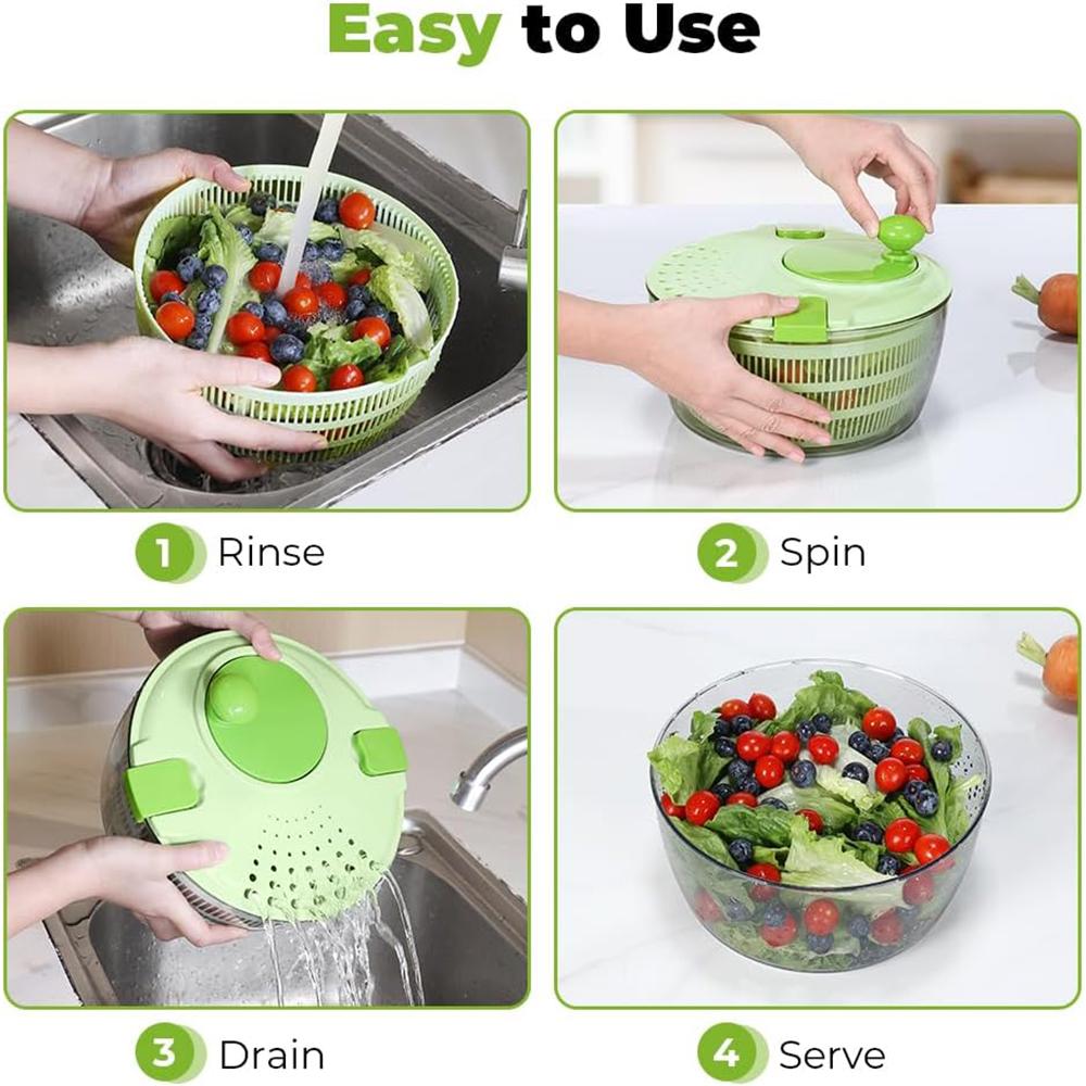 LMETJMA Quick Dry Salad Spinner 4.2L Salad Washer Labor Saving Lettuce Spinner Multiple Water Outlet Lettuce Drainer