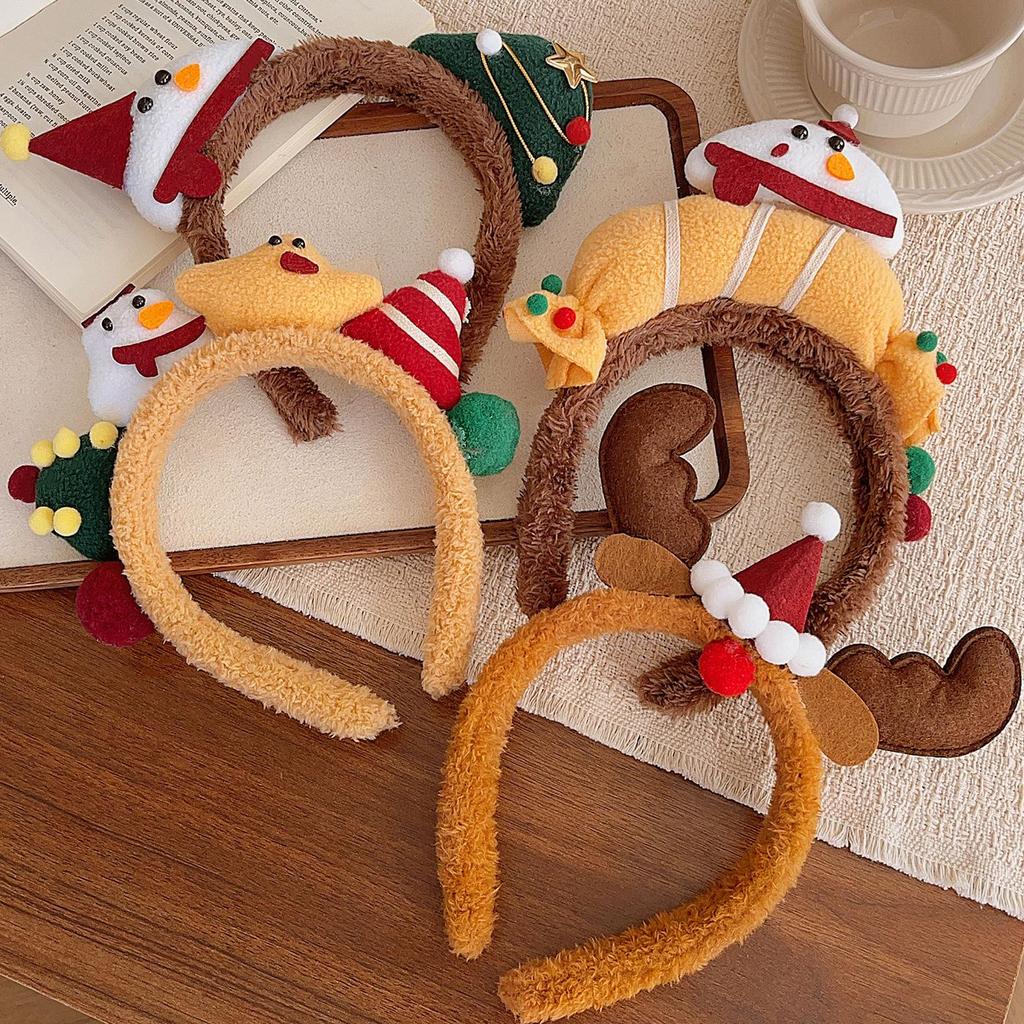 2025 Cute Christmas Snowman & Reindeer Cartoon Plush Headband - Fun Holiday Hair Accessory