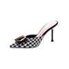 Qiandongge Bag Head High-heeled Half-slippers for Women Wearing Summer Pointed Metal Square Buckle Thin-heeled Cool Slippers