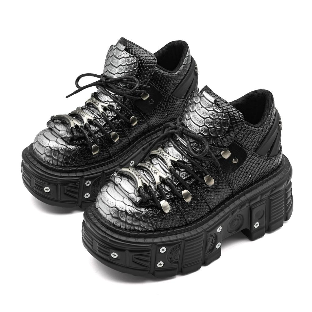 Gothic Ankle Rock Boots New Punk Style Women Shoes Lace-up Heel Height 6CM Platform Shoes Woman Metal Decor Woman Sneakers