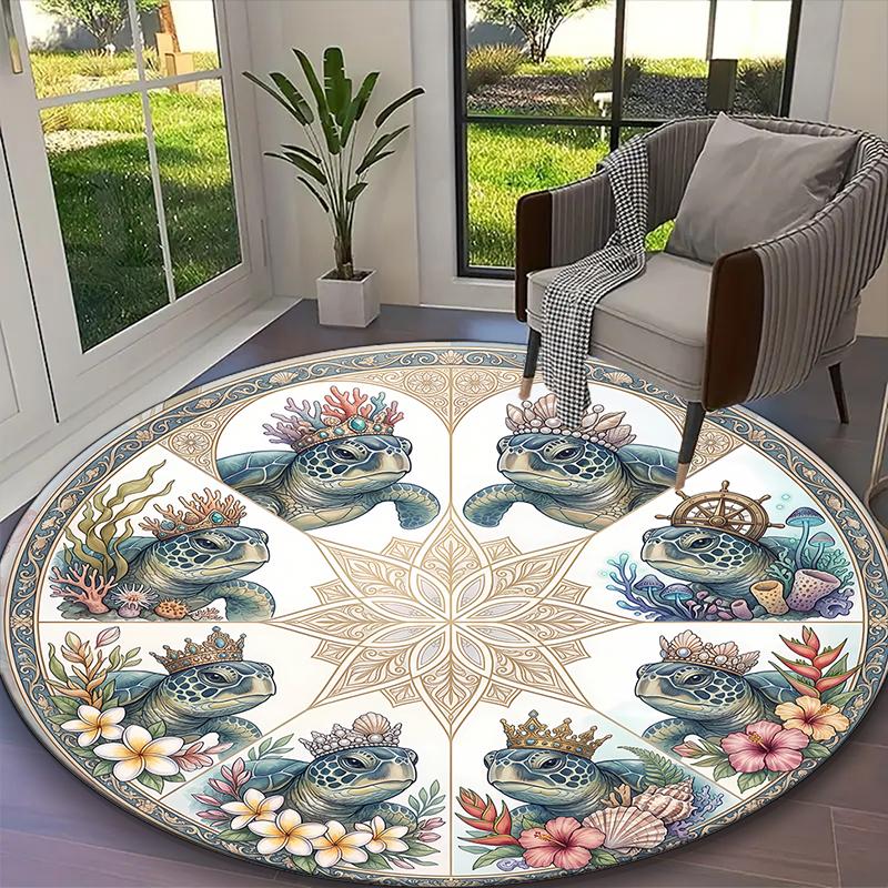 1pc Ancient Sea Turtles Rug, Comfortable Printed Home Round Carpet, Cozy Office Chair Rug